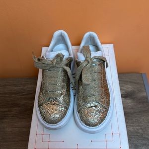 Authentic Alexander McQueen Gold glitter sneakers!